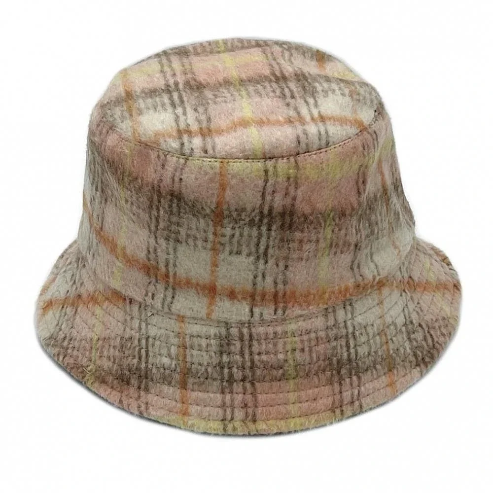Pink Plaid Pattern Bucket Hat - Picture 2 of 4
